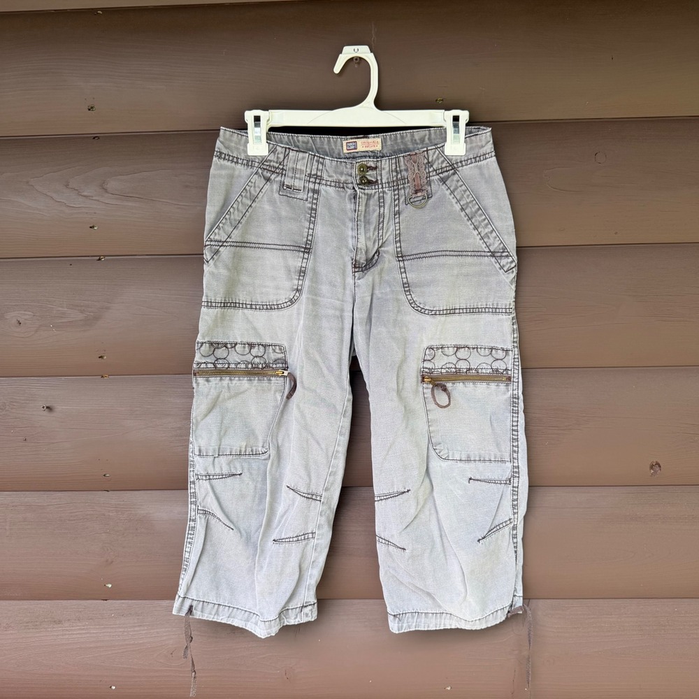 Faded Glory Cargo Capri Pants Women 4 Washed Brown Gray Y2K Utility Gorpcore